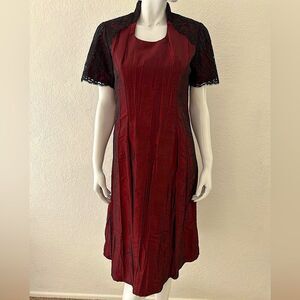 Vintage Dress Handmade Black Lace Over Burgundy Taffeta Size Large
